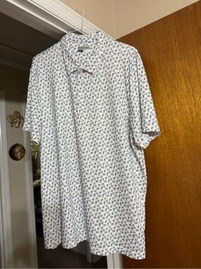 PGA Tour White Polo Shirt with Blue Micro Print